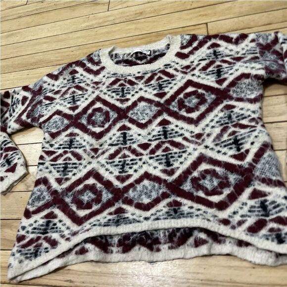 A'GACI MOHAIR Sweater Women M Red Beige Tribal Aztec Geometric Fuzzy Pullover M - Picture 13 of 16
